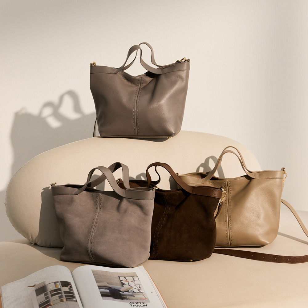 AMICA義大利真皮自訂系列-簡約大容量吸釦設計三背法手提包(附長背帶)