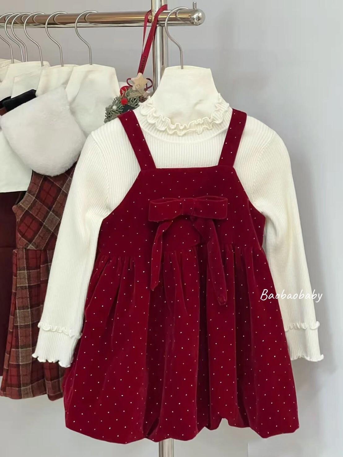 細閃鑽絨絨吊帶洋裝