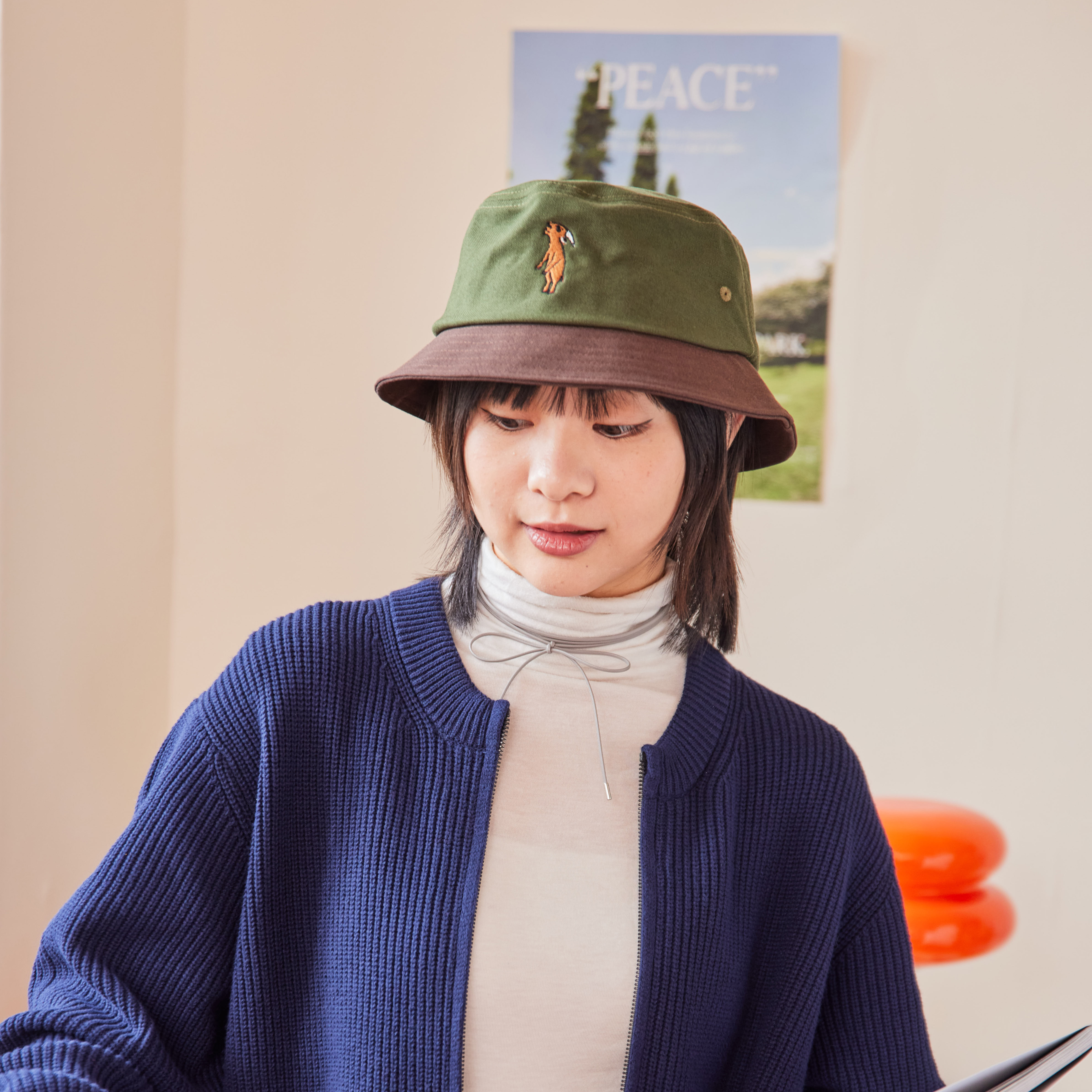 《森林動物》城市復古漁夫  拼色帽