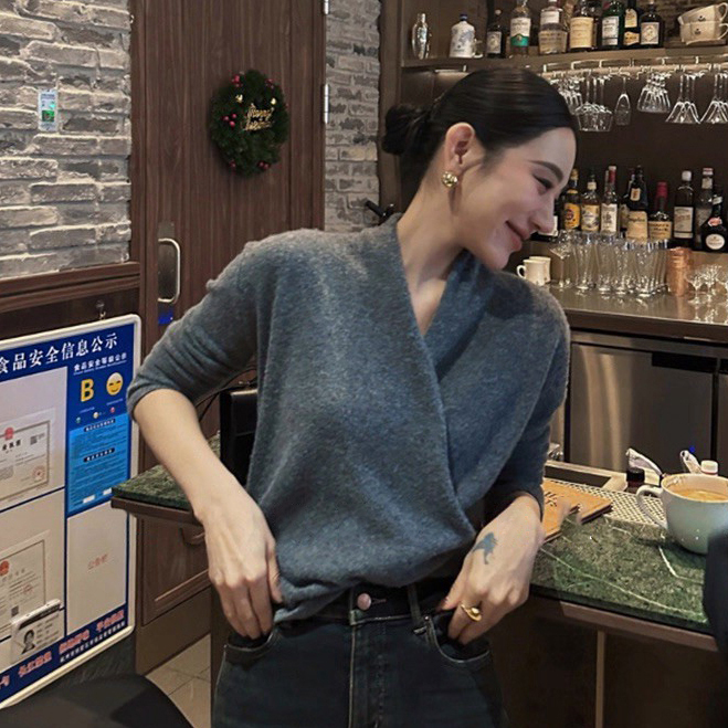 氣質女子交疊V領針織上衣毛衣-S-L / 3色 (Elegant & Love)