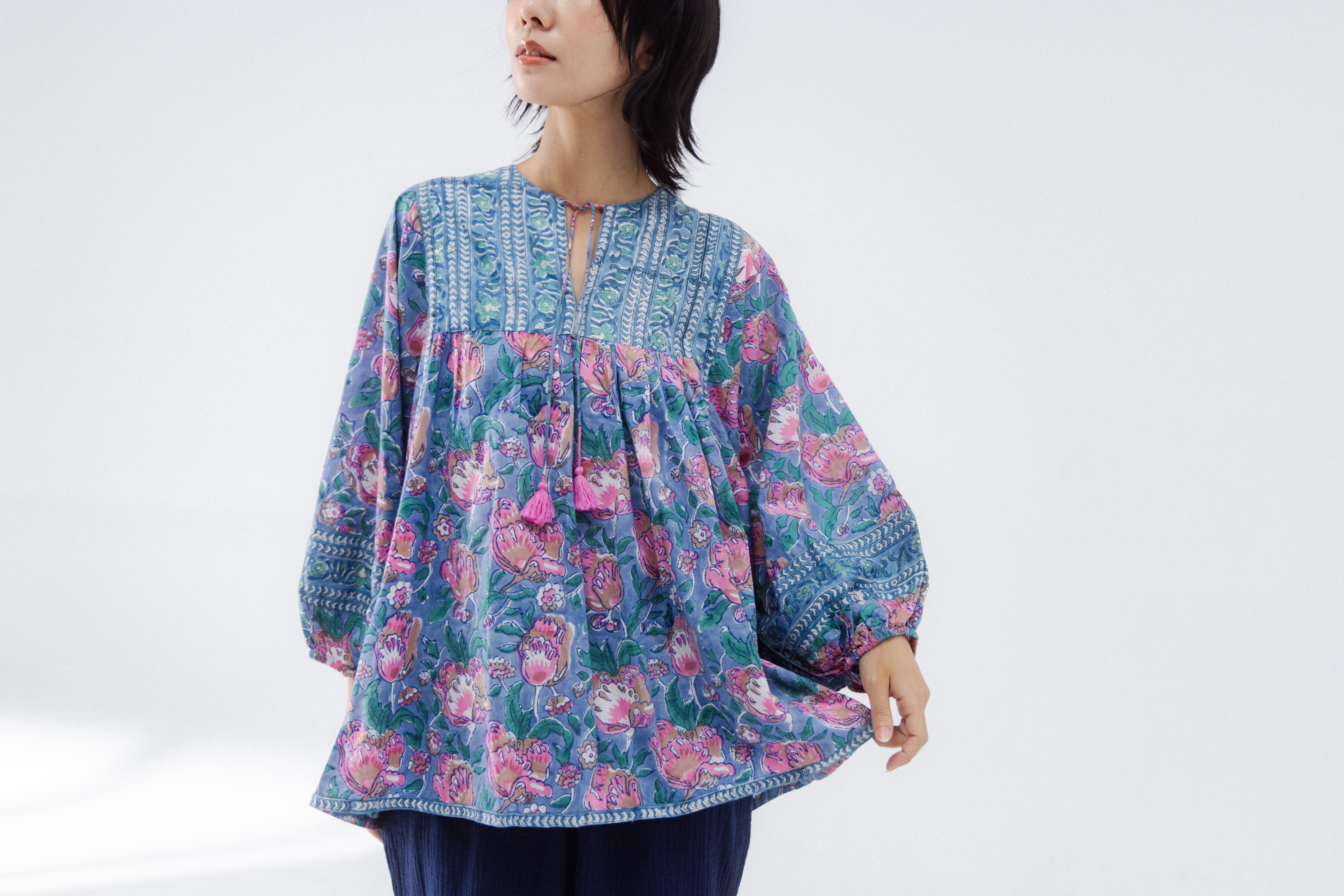 大袖綁帶長袖上衣_粉紫