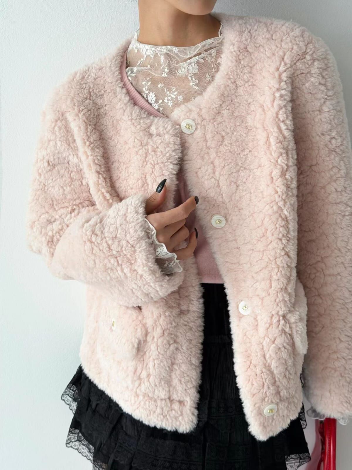 MM5201 小香羊羔毛圓領外套