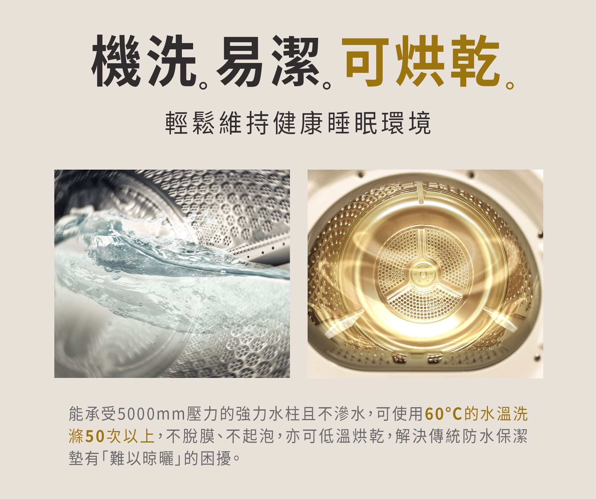 可機洗可低溫烘乾的保潔墊 - 耐受 60 度水洗與 5000mm 強力水柱的高耐用設計