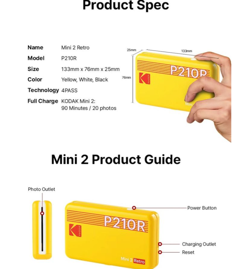 Kodak 柯達Mini 2 Retro 相片打印機P210 (H12 KA488)