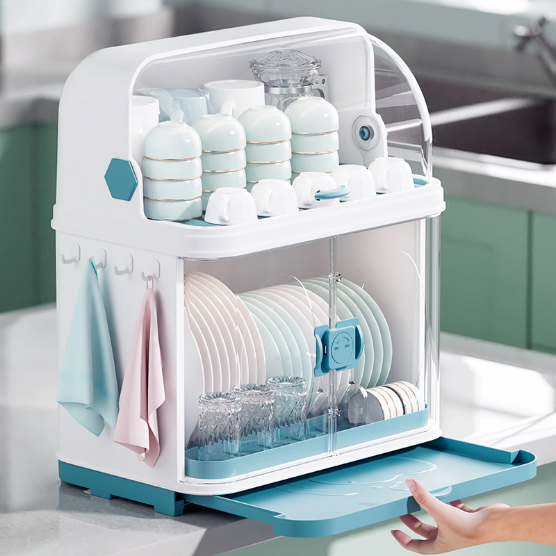 JK Korean kitchen dish rack drain (double-layer model) plate rack cupboard dishware storage box cutlery rack plastic double-layer drain dish rack J0637