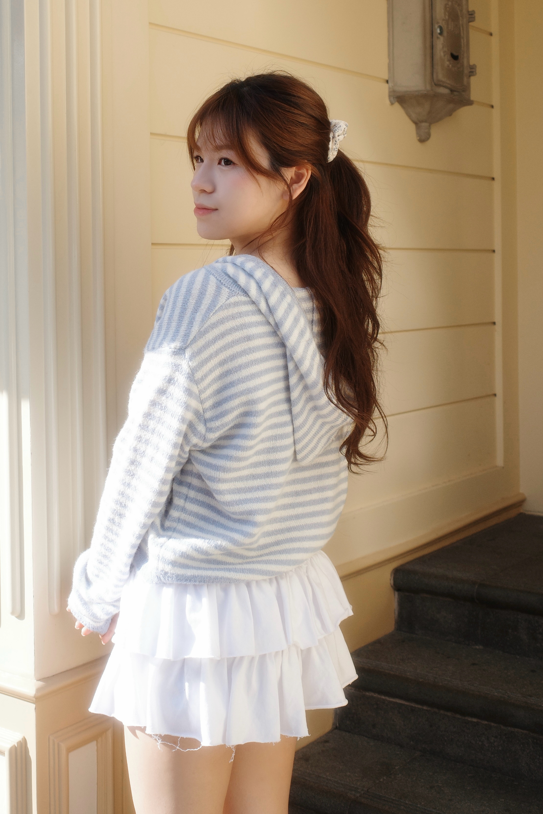 溫柔感(⸝⸝•‧̫•⸝⸝) Sky Blue日系連帽幼針織上衣