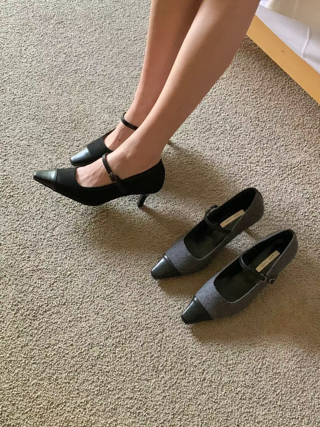 配色皮革尖頭織帶造型高跟鞋 / 2色