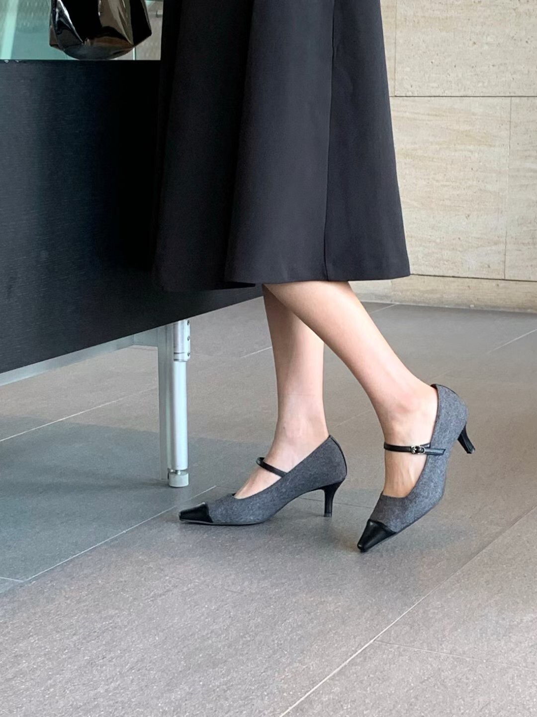 配色皮革尖頭織帶造型高跟鞋 / 2色