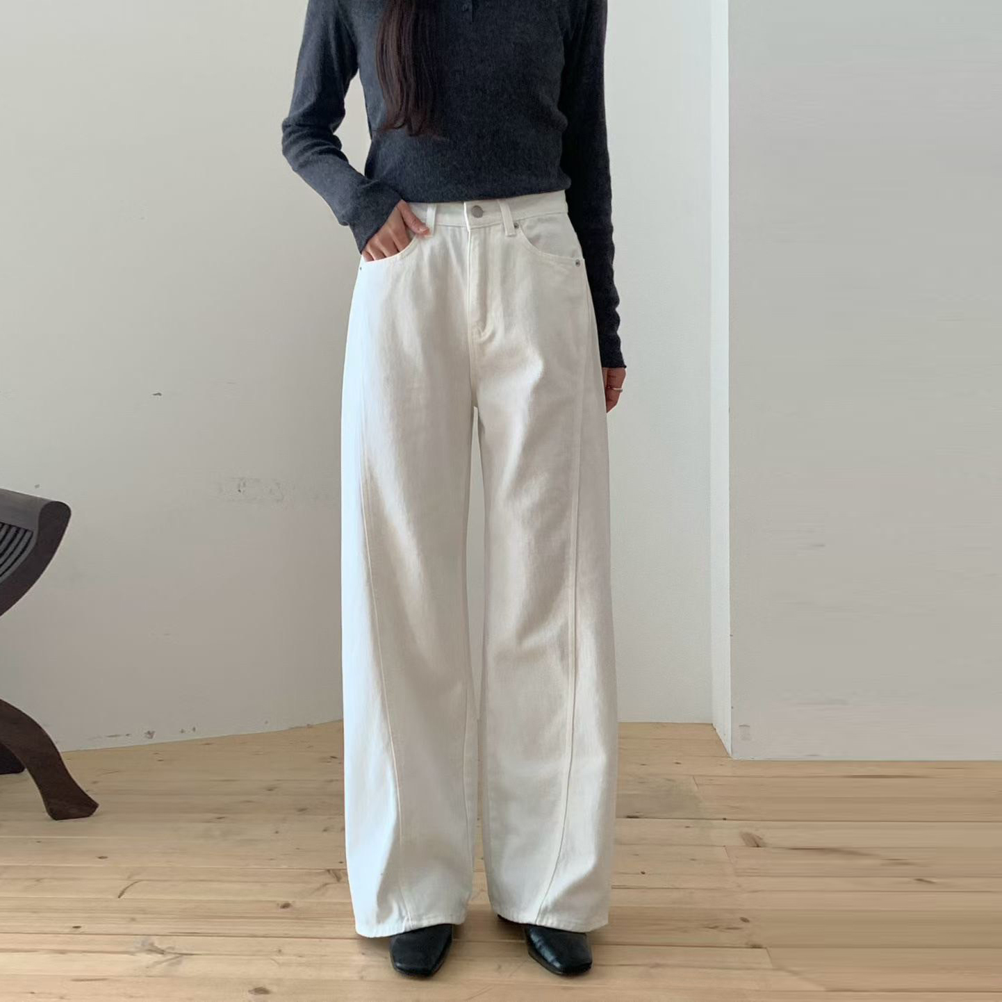 顯瘦感3D車線雙面拉絨直筒牛仔褲S-L / 2色