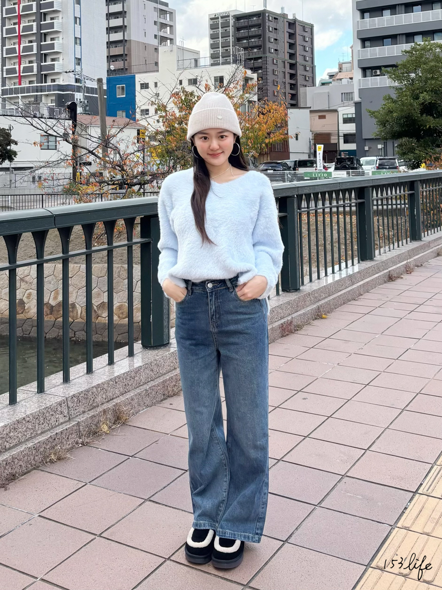 ⛄️(加絨/一般)小個子高腰直筒深藍寬褲(XXS-L)(九分/長款)