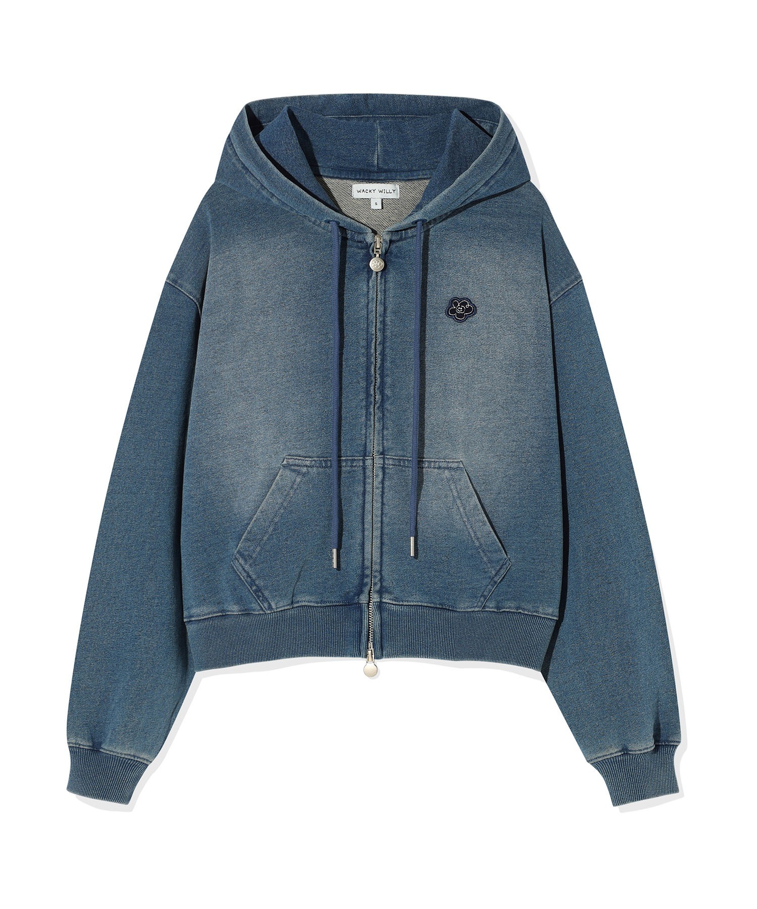 WACKY WILLY Women's Denim Washing Crop Hoodie Zip-Up