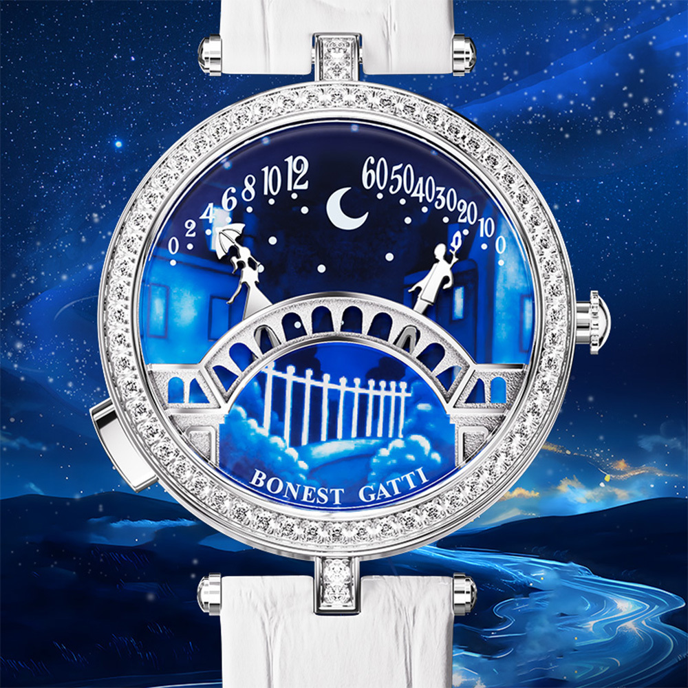 【Bonest Gatti 布加迪】午夜巴黎系列 BG3004 晶鑽 氣質 夜光 逆跳機芯 真皮 女款 手錶