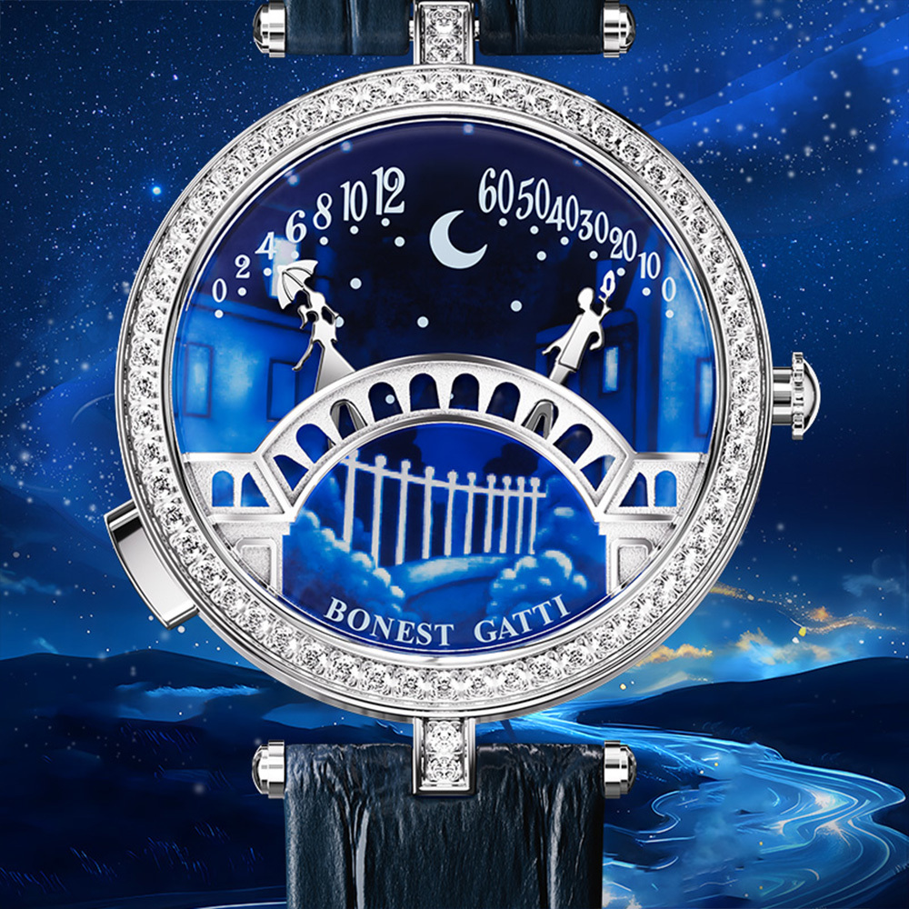 【Bonest Gatti 布加迪】午夜巴黎系列 BG3004 晶鑽 氣質 夜光 逆跳機芯 真皮 女款 手錶