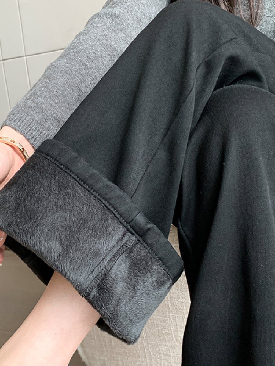 |現貨|⛄️(加絨/一般)小個子黑色微喇高腰彈力寬褲(XXS-L)(九分/長款)