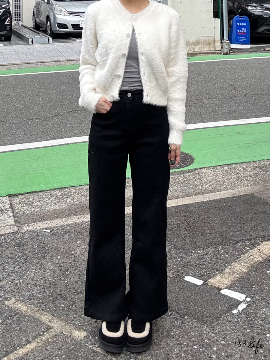 |現貨|⛄️(加絨/一般)小個子黑色微喇高腰彈力寬褲(XXS-L)(九分/長款)