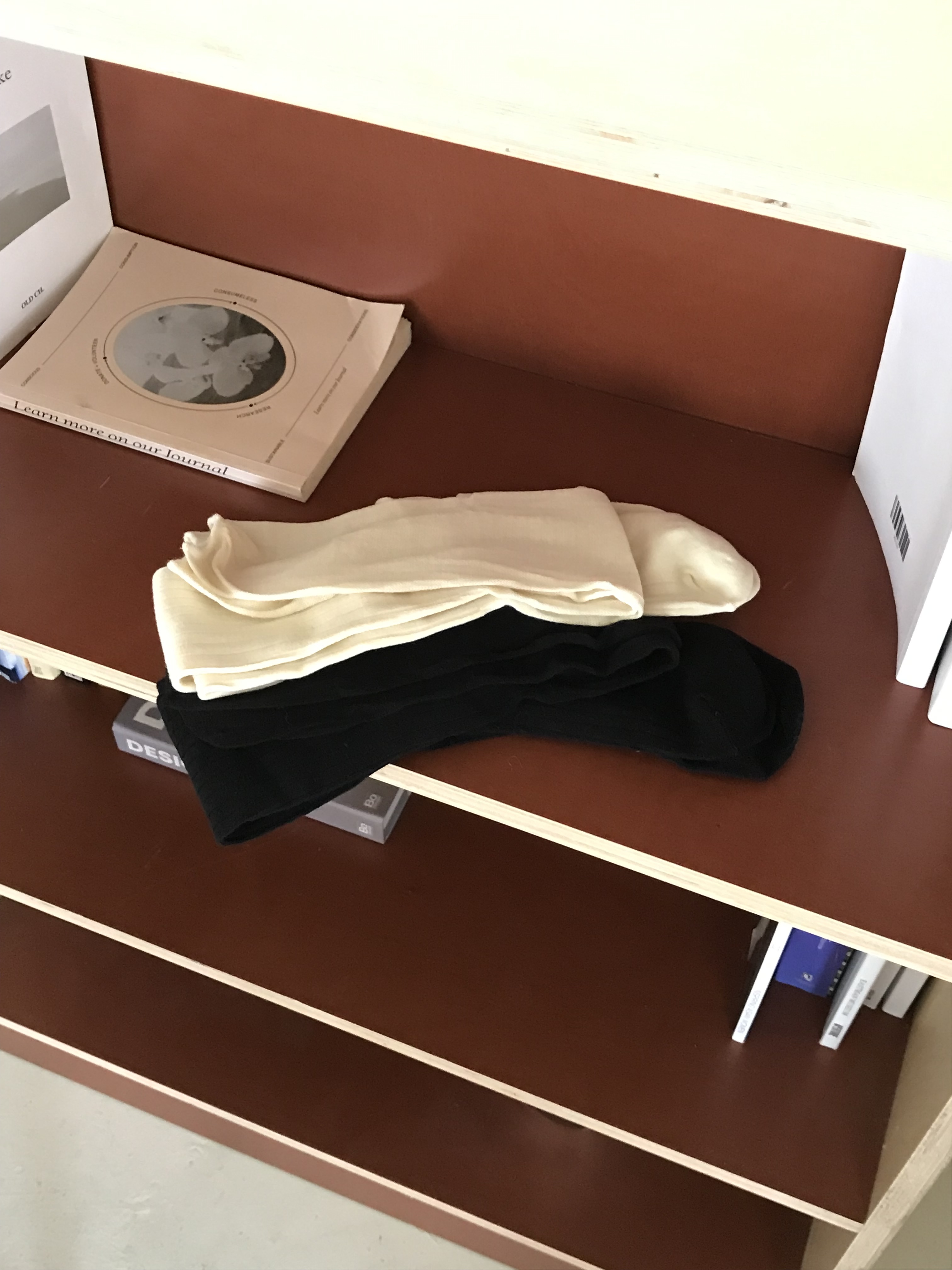 過膝拼接堆堆襪(奶油白/黑)