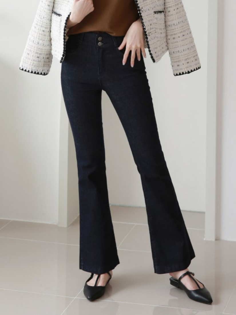 螞蟻腰彈性丹寧喇叭褲 [ 深藍色 / S,M,L,XL ]