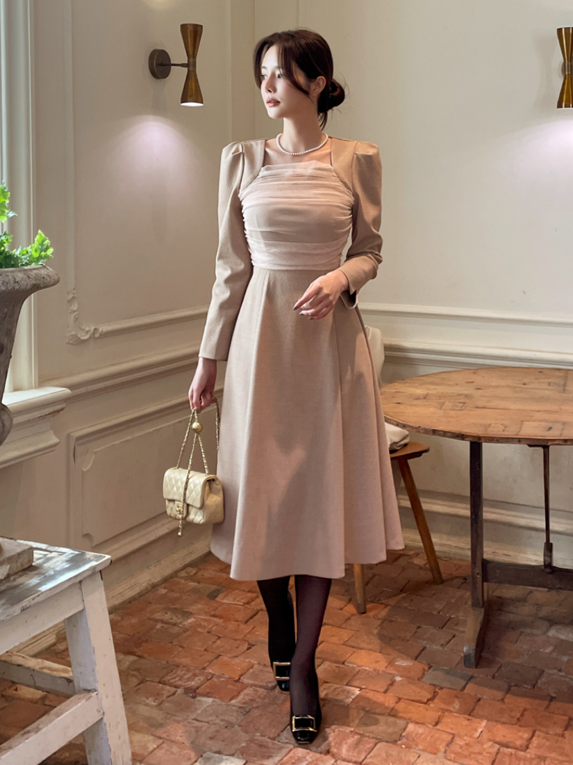 Clarissa 浪漫網紗A字洋裝 [ 2色 / S,M,L ]