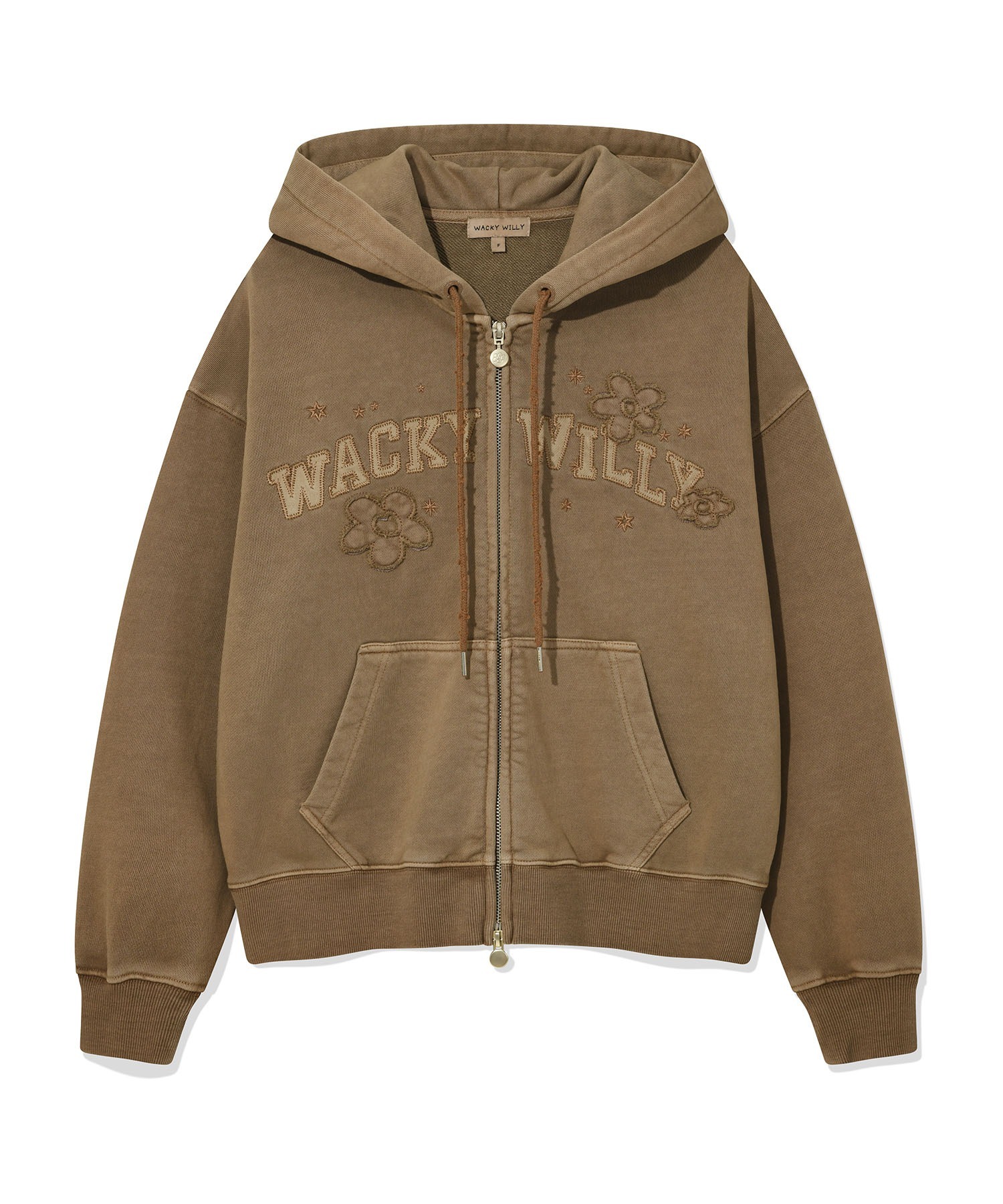 WACKY WILLY Women’s Pigment Washing Applique Hoodie Zip-Up