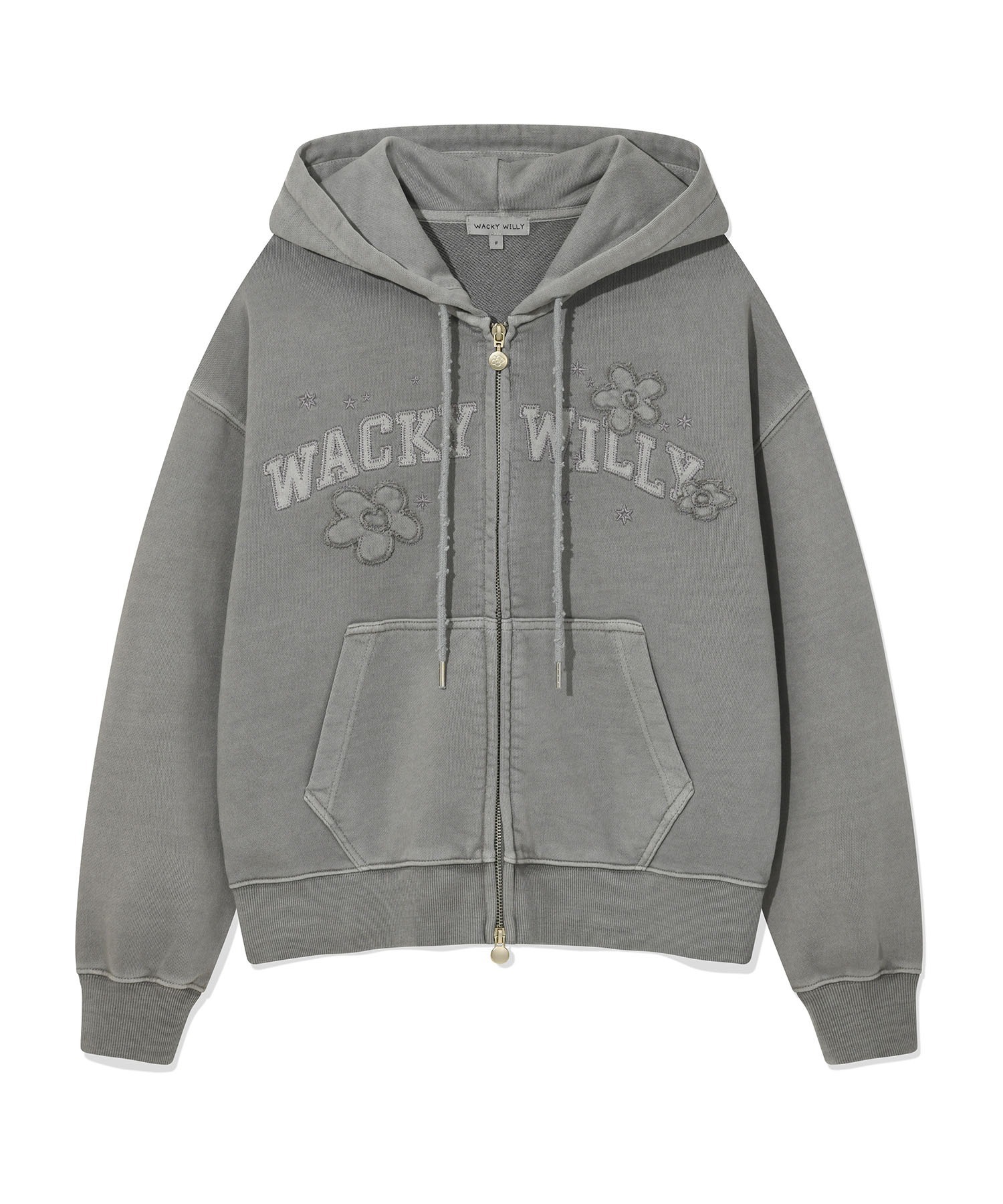 WACKY WILLY Women’s Pigment Washing Applique Hoodie Zip-Up