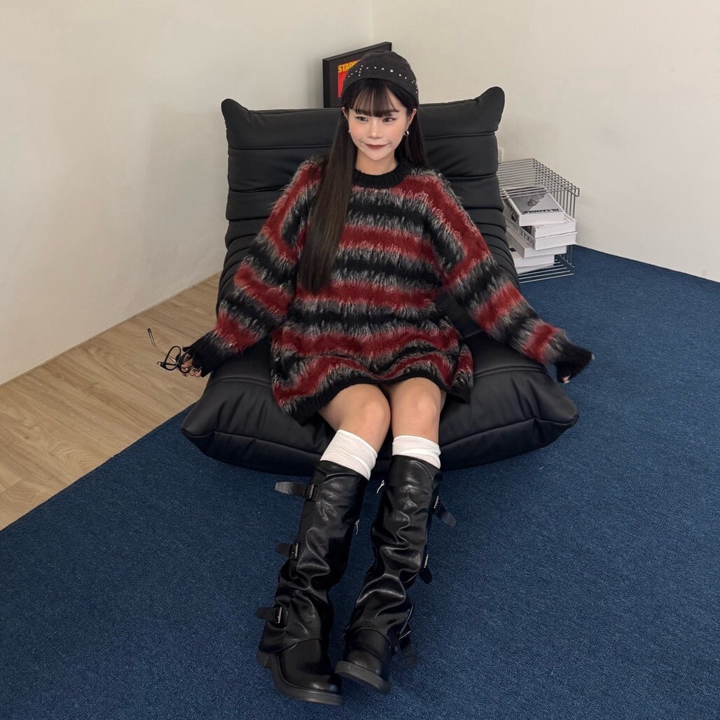 櫻桃派🍒馬海毛撞色寬鬆毛衣