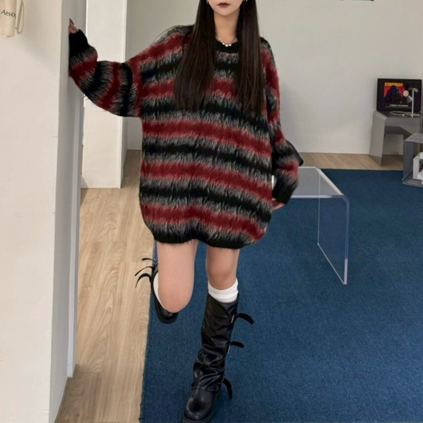 櫻桃派🍒馬海毛撞色寬鬆毛衣