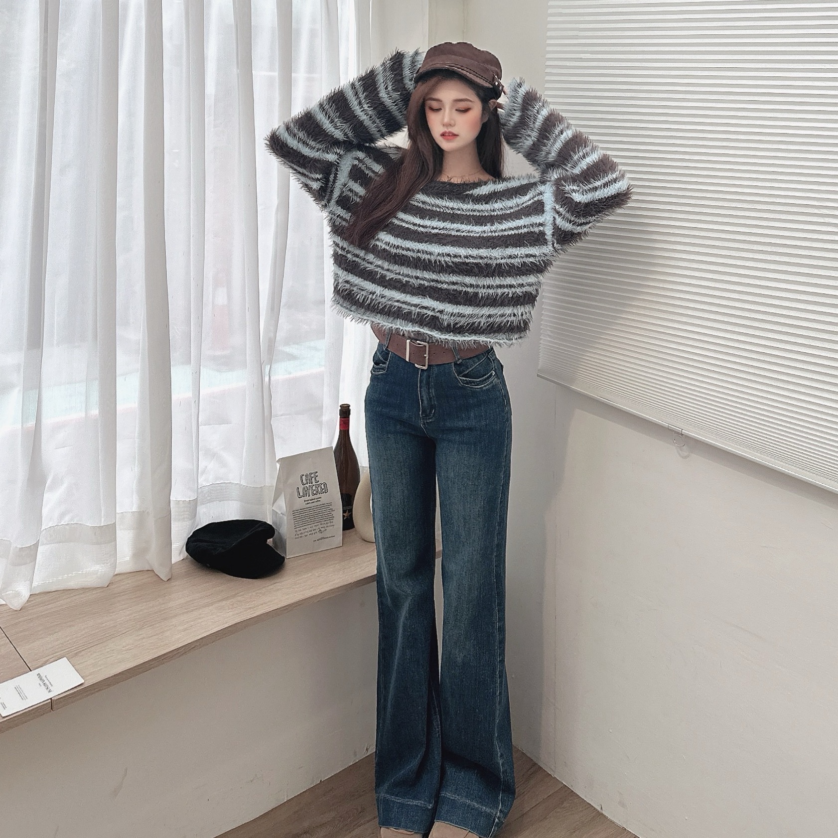 撞色條文海毛針織毛衣/三色