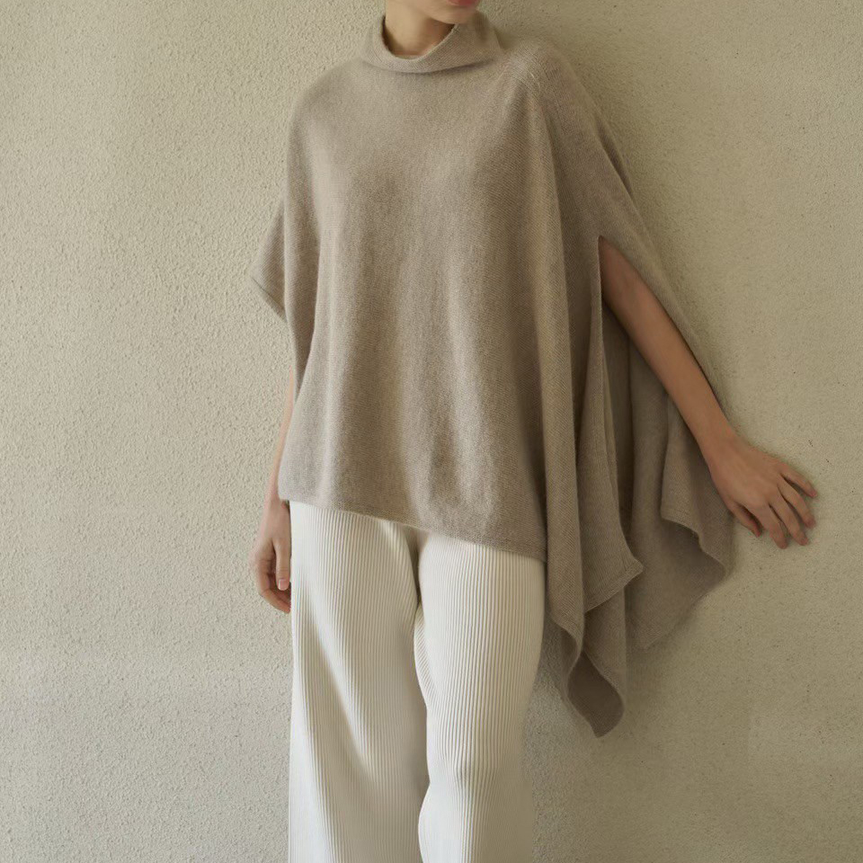 堆堆高領慵懶羊毛針織斗篷毛衣 / 2色