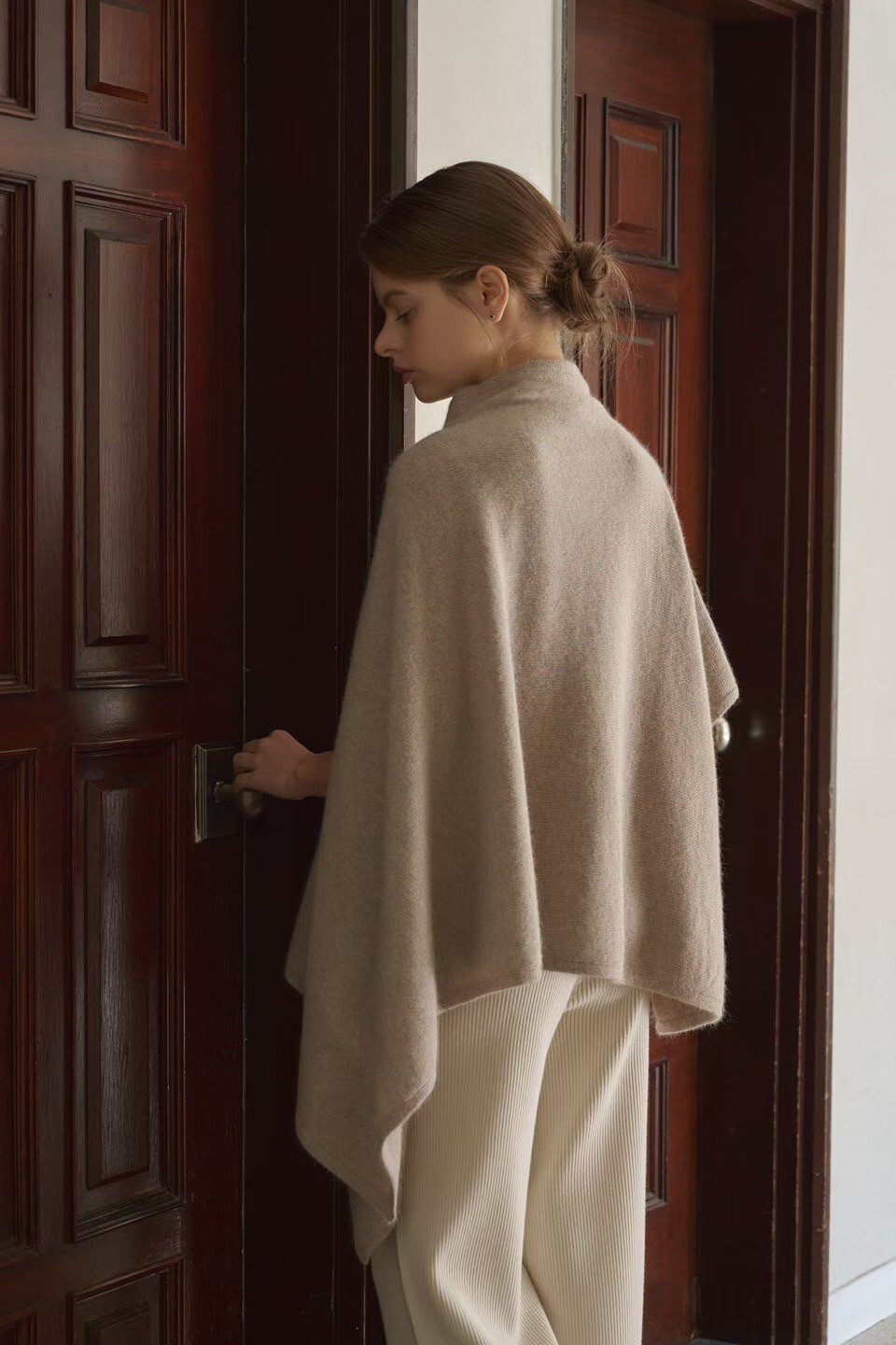 堆堆高領慵懶羊毛針織斗篷毛衣 / 2色