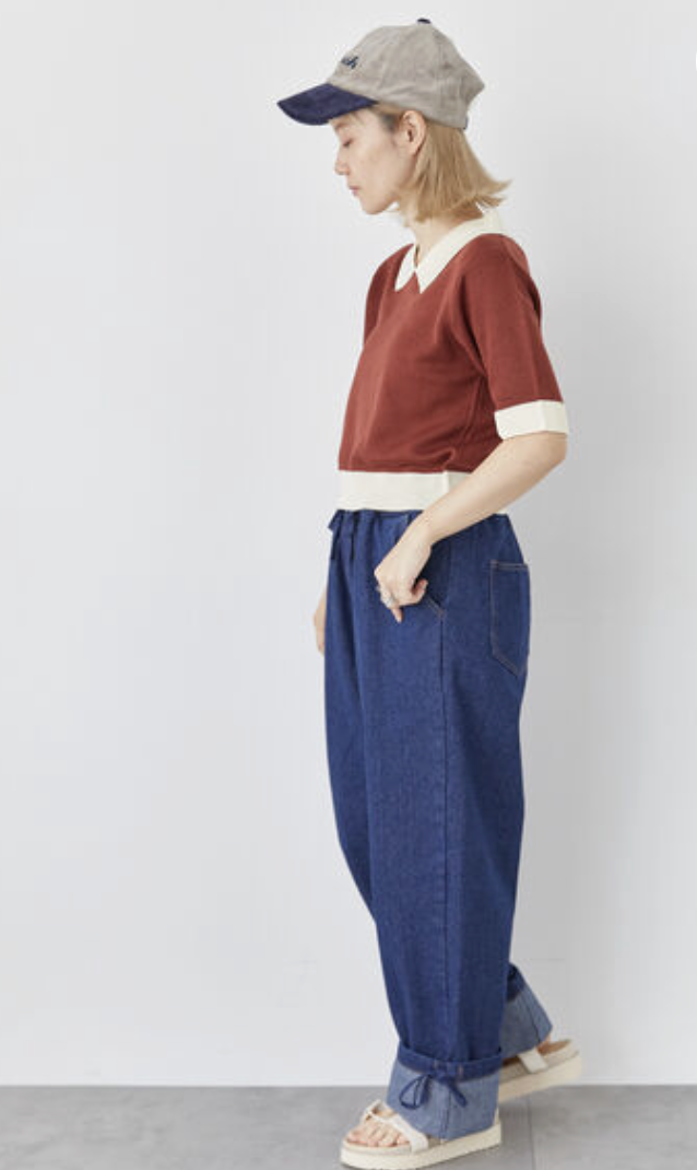 復古撞色針織短版Polo上衣【日本直送】