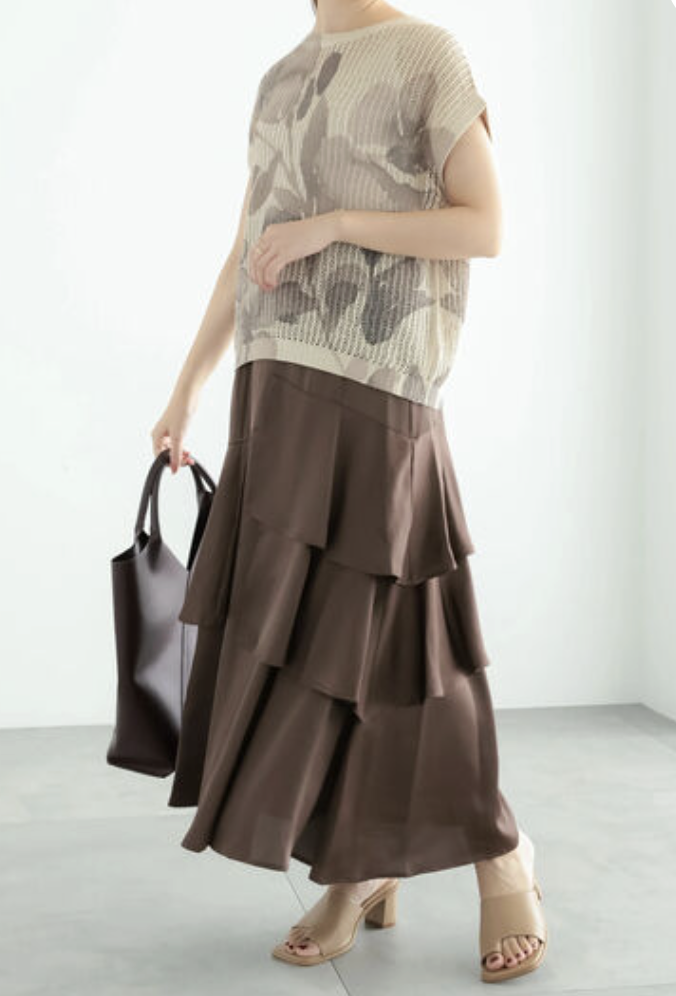 花卉印花透膚網紗針織上衣【日本直送】