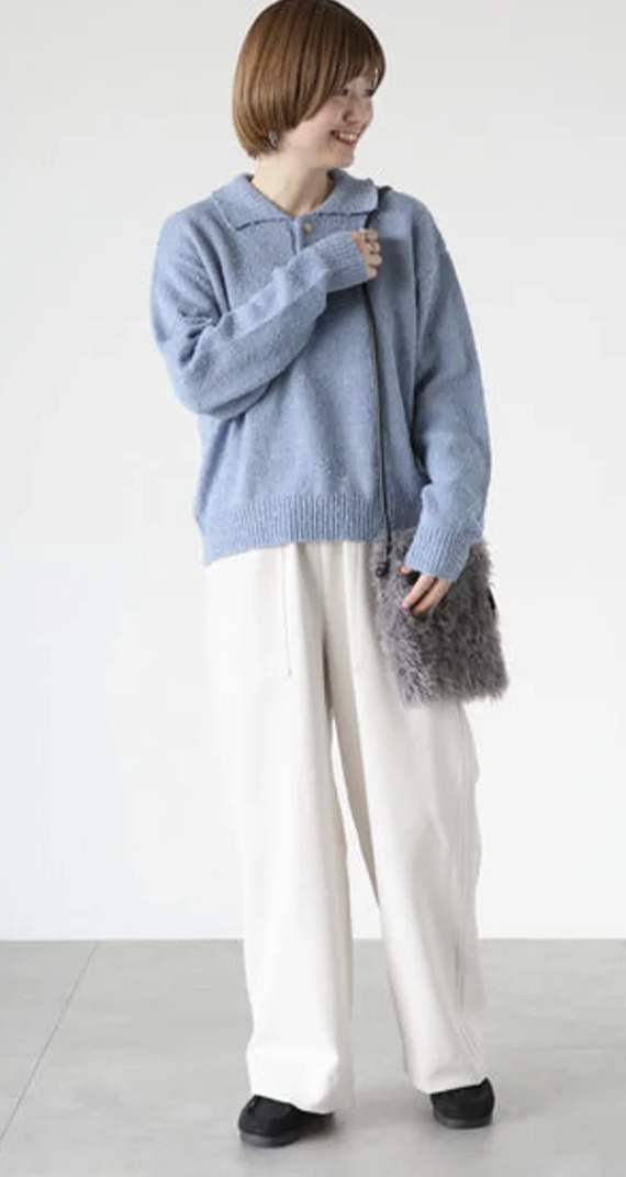 天藍色圈圈紗針織 Polo 上衣【日本直送】