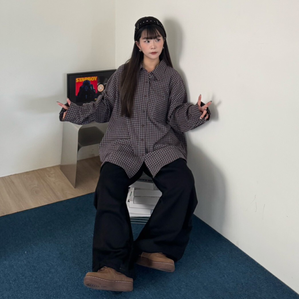 男女共穿!山丘午後 寬鬆格紋襯衫