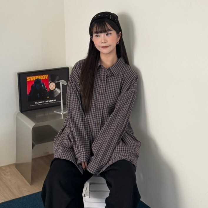 男女共穿!山丘午後 寬鬆格紋襯衫