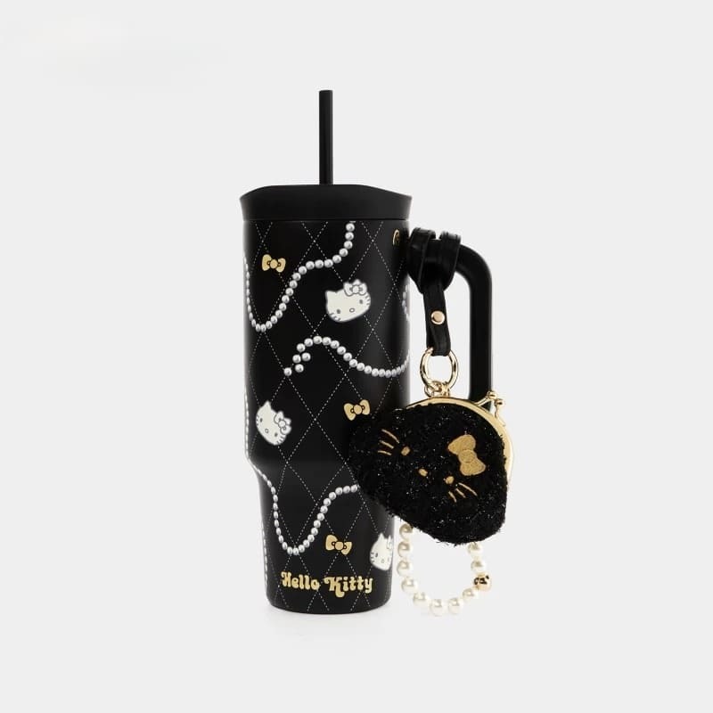 HELLO KITTY x TBH 野獸派 宋雨琦同款 冰霸杯 保溫杯 吸管杯 質感黑 珠鏈 MINI小包 900ML /預購