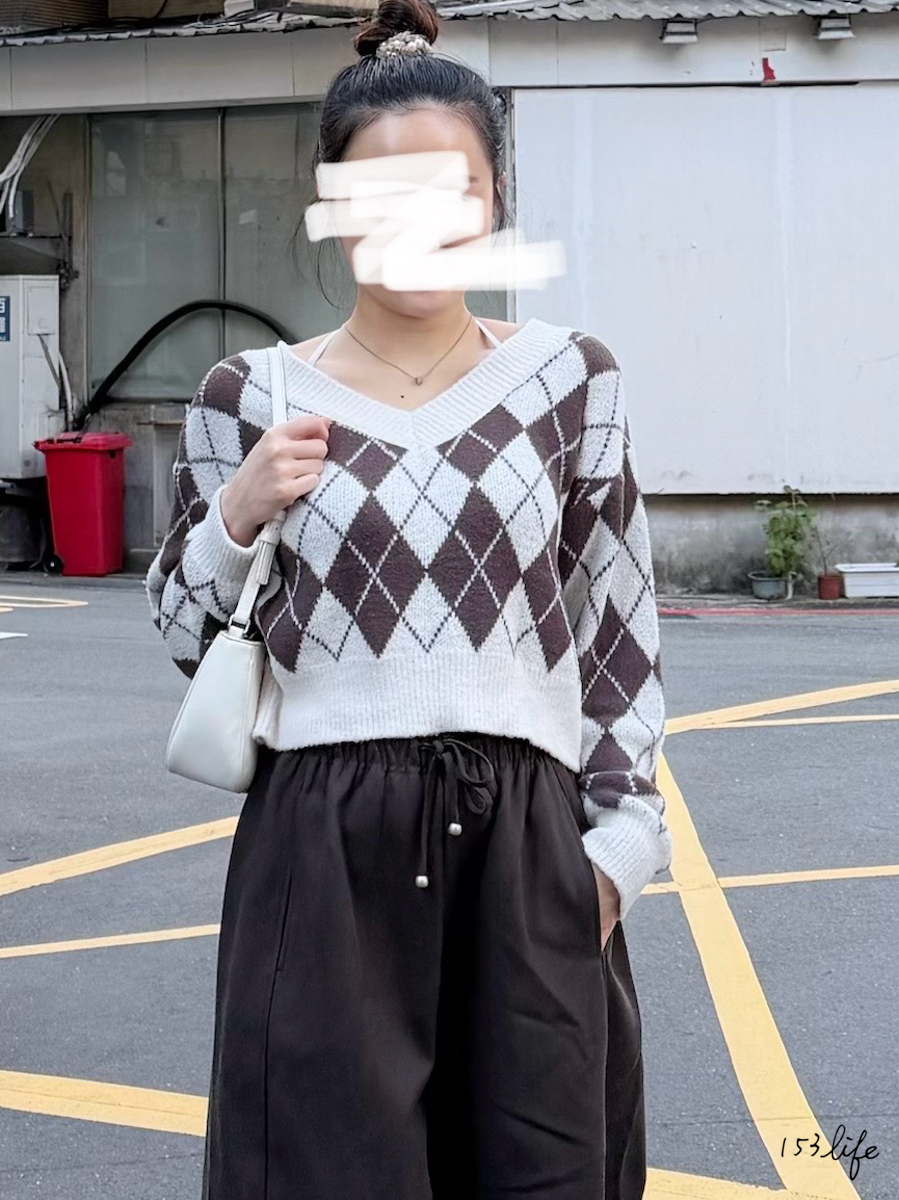 |現貨|軟軟毛菱格V領短版上衣(2色)