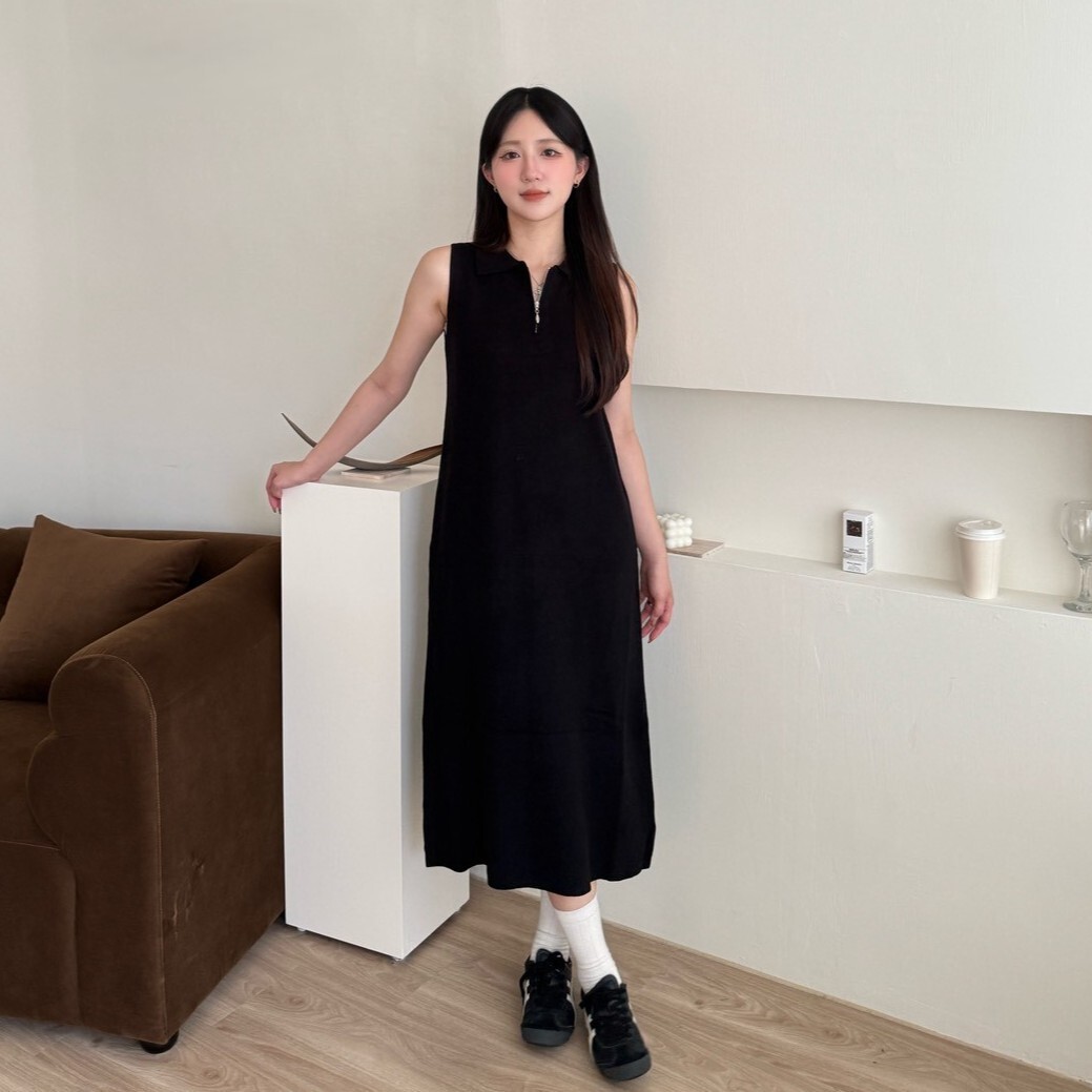 漫漫日常 半拉鍊polo領針織長洋ops