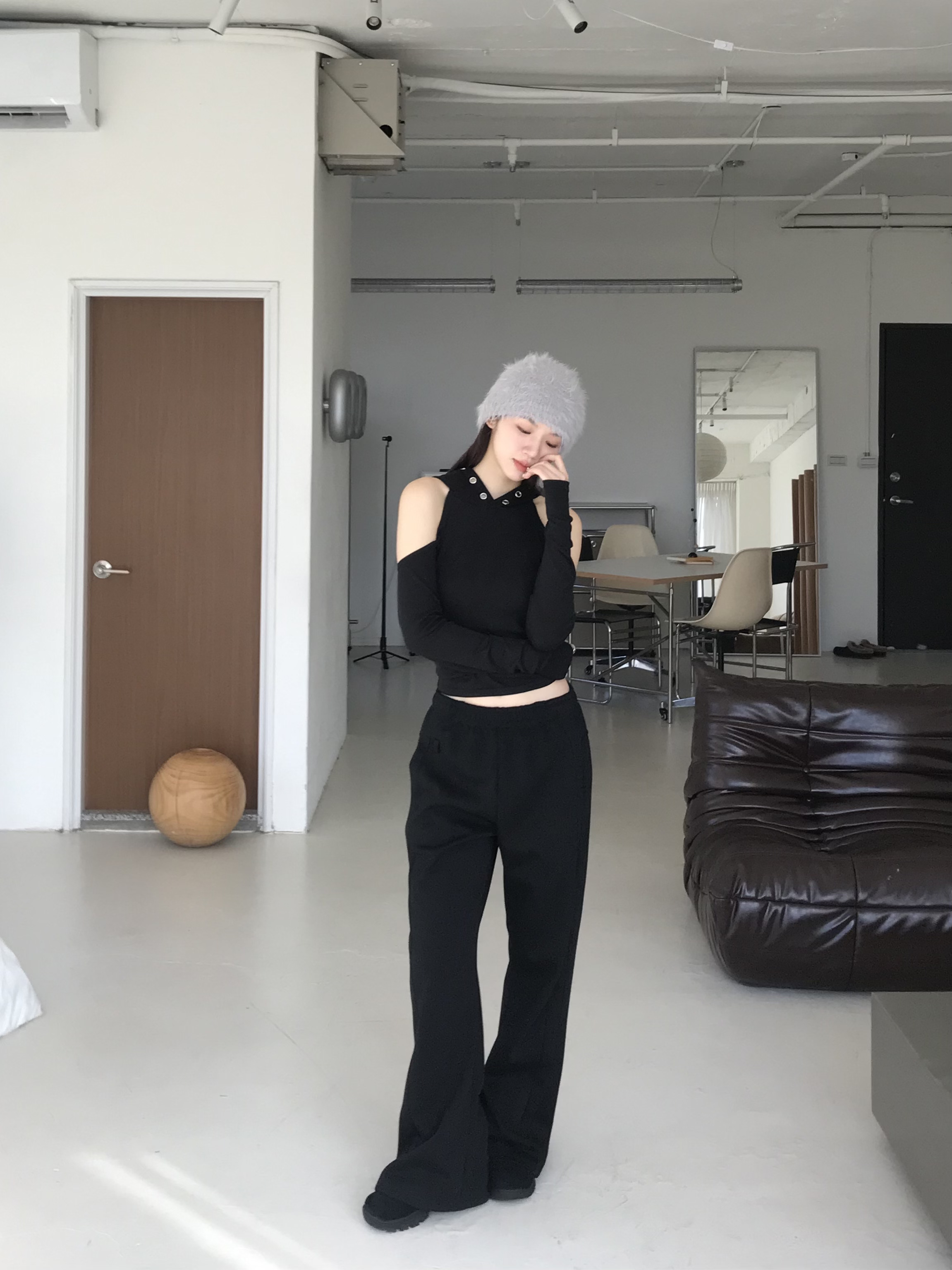 COER休閒棉質靴型褲(灰/黑)