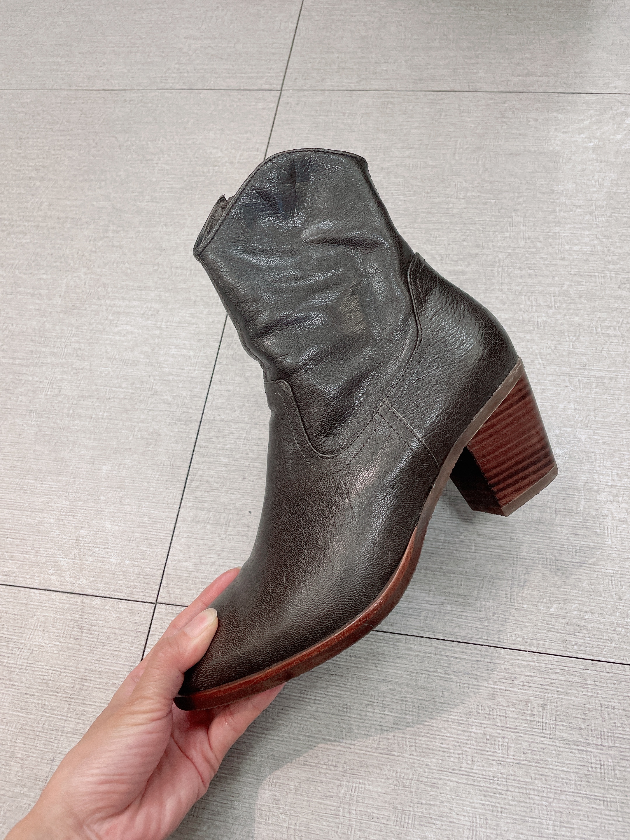 MIT臺灣製造真皮手工鞋木跟粗跟貼腿襪靴