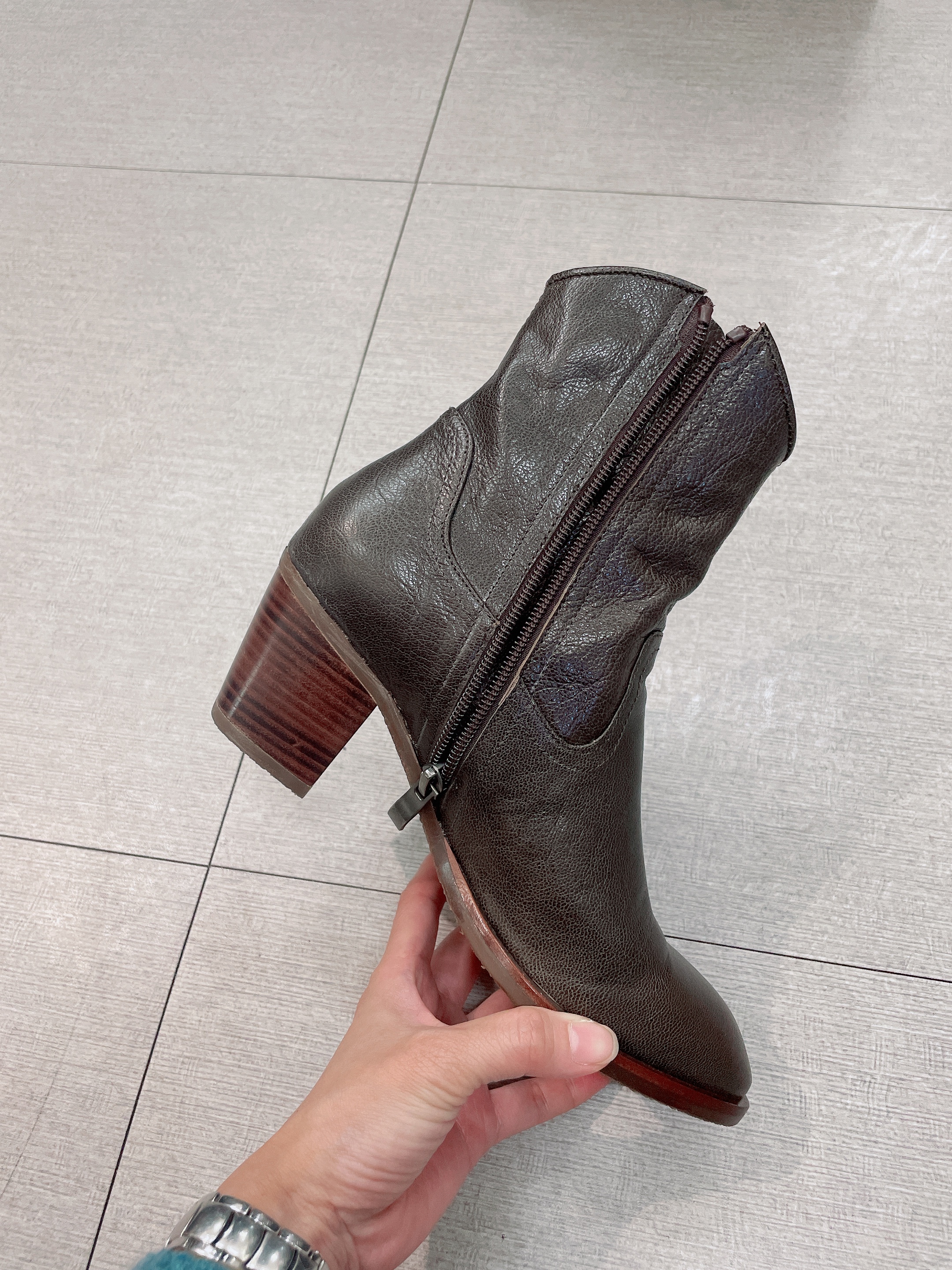 MIT臺灣製造真皮手工鞋木跟粗跟貼腿襪靴