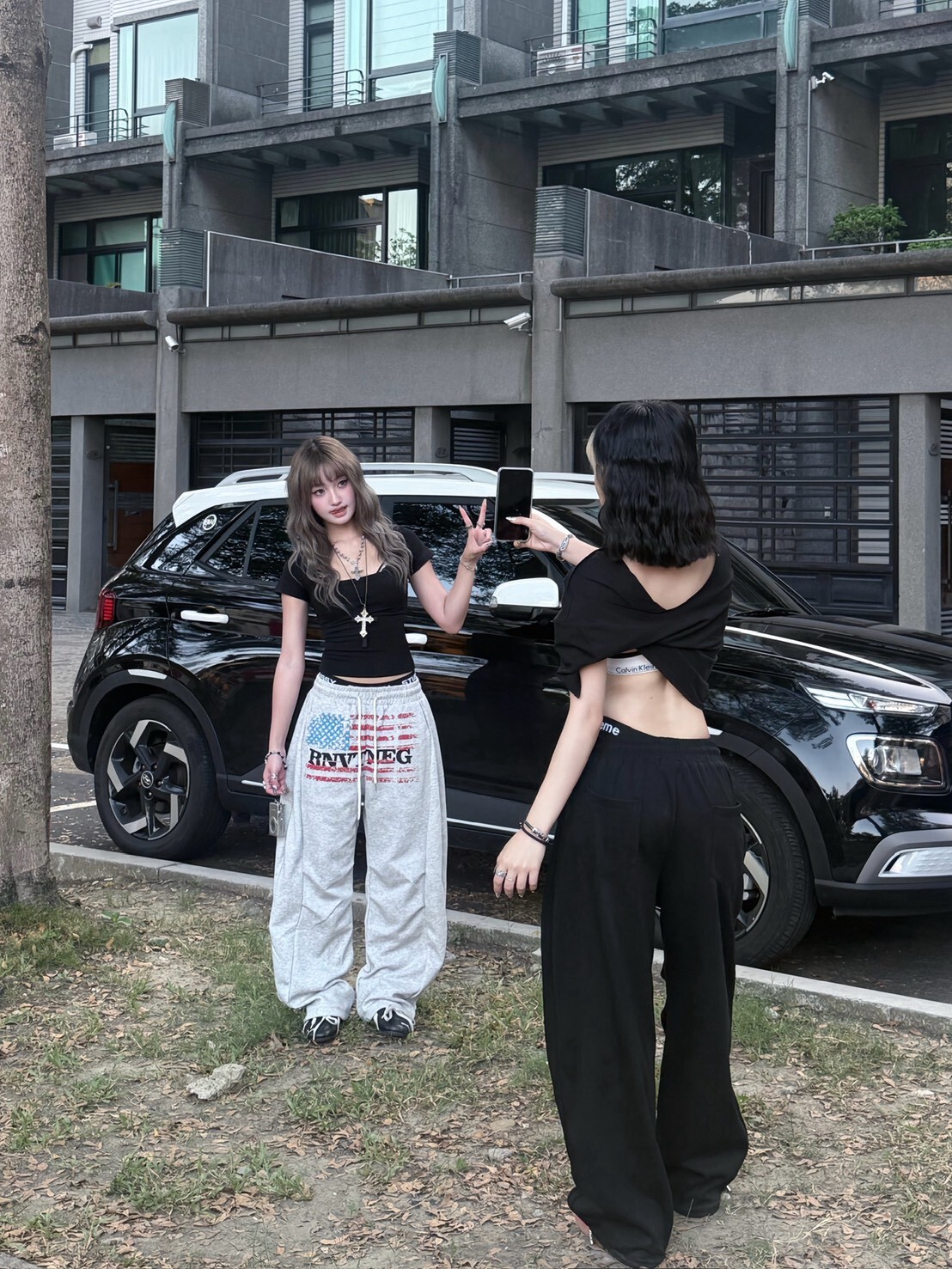 美式辣妹闊腿棉褲🇺🇸可束口 黑色/灰色