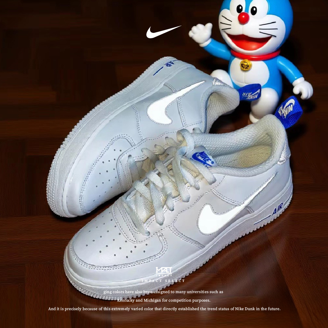 Nike Air Force 1 海外限定 白底 藍色 3M 反光材質 DD3227-100