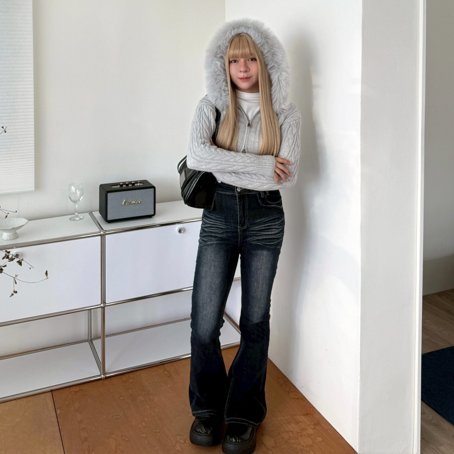 第N件!長腿刷紋牛仔喇叭褲