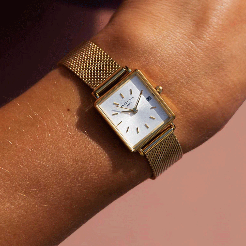 萬年鐘錶 -  【ROSEFIELD】  阿姆斯特丹設計師品牌 復古時尚方型質感米蘭錶帶女錶 QMWMG-Q039 錶徑26MM