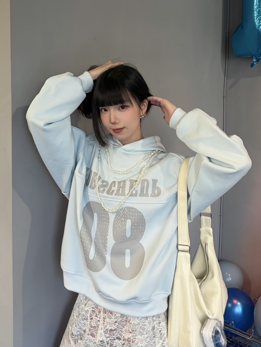 數字印花刷絨帽踢 深灰/寶寶藍