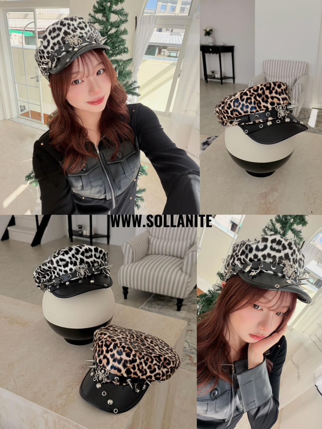 本期必買🤙🏻豹紋鉚釘皮扣八角帽2colors