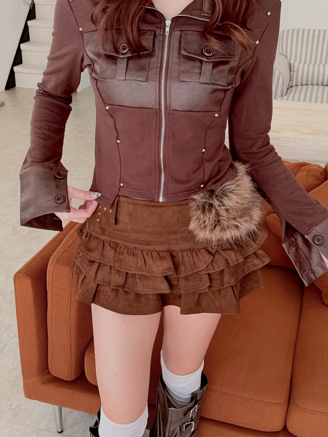 貓系美拉德 毛絨拼接蛋糕裙2colors