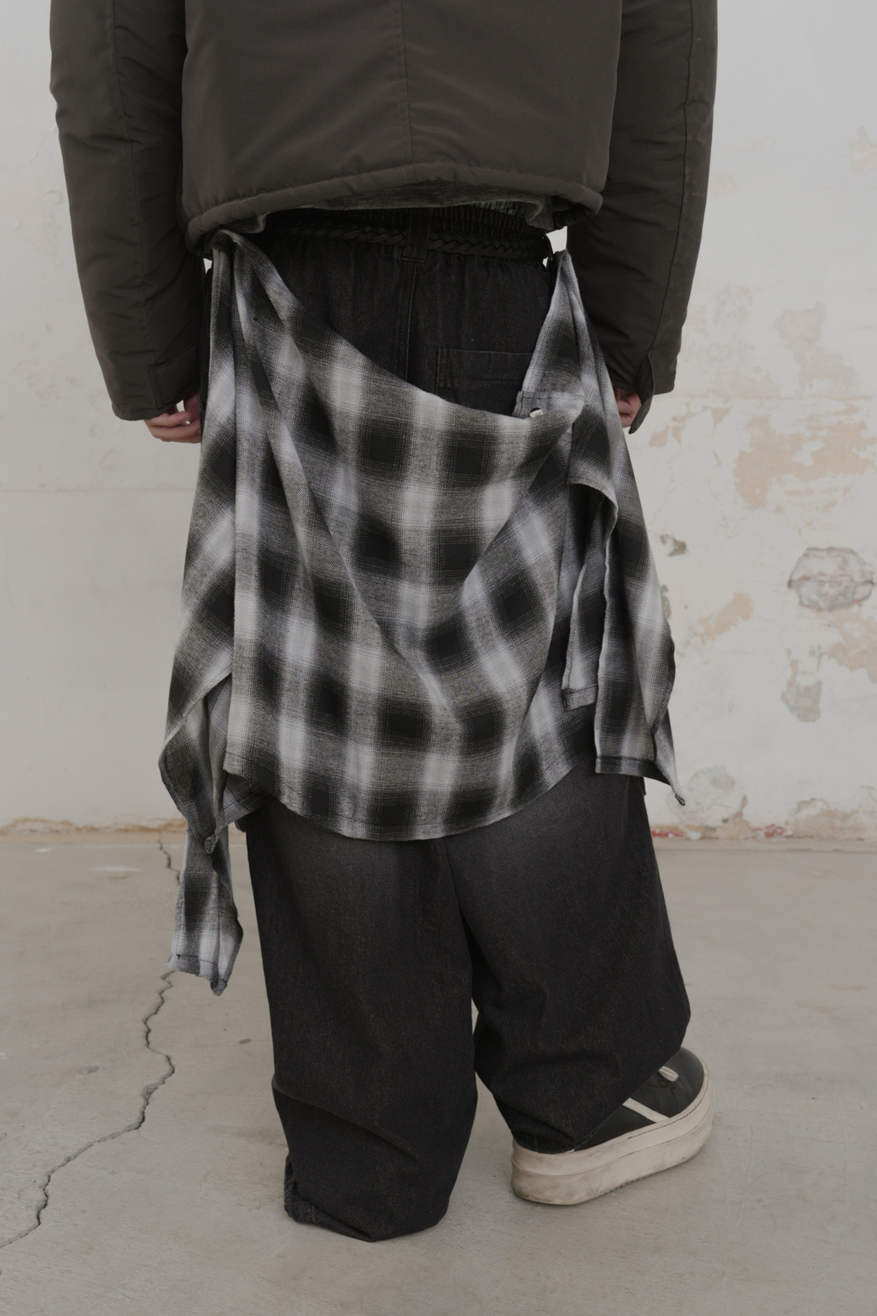 Check Skirt Denim Pants #長褲