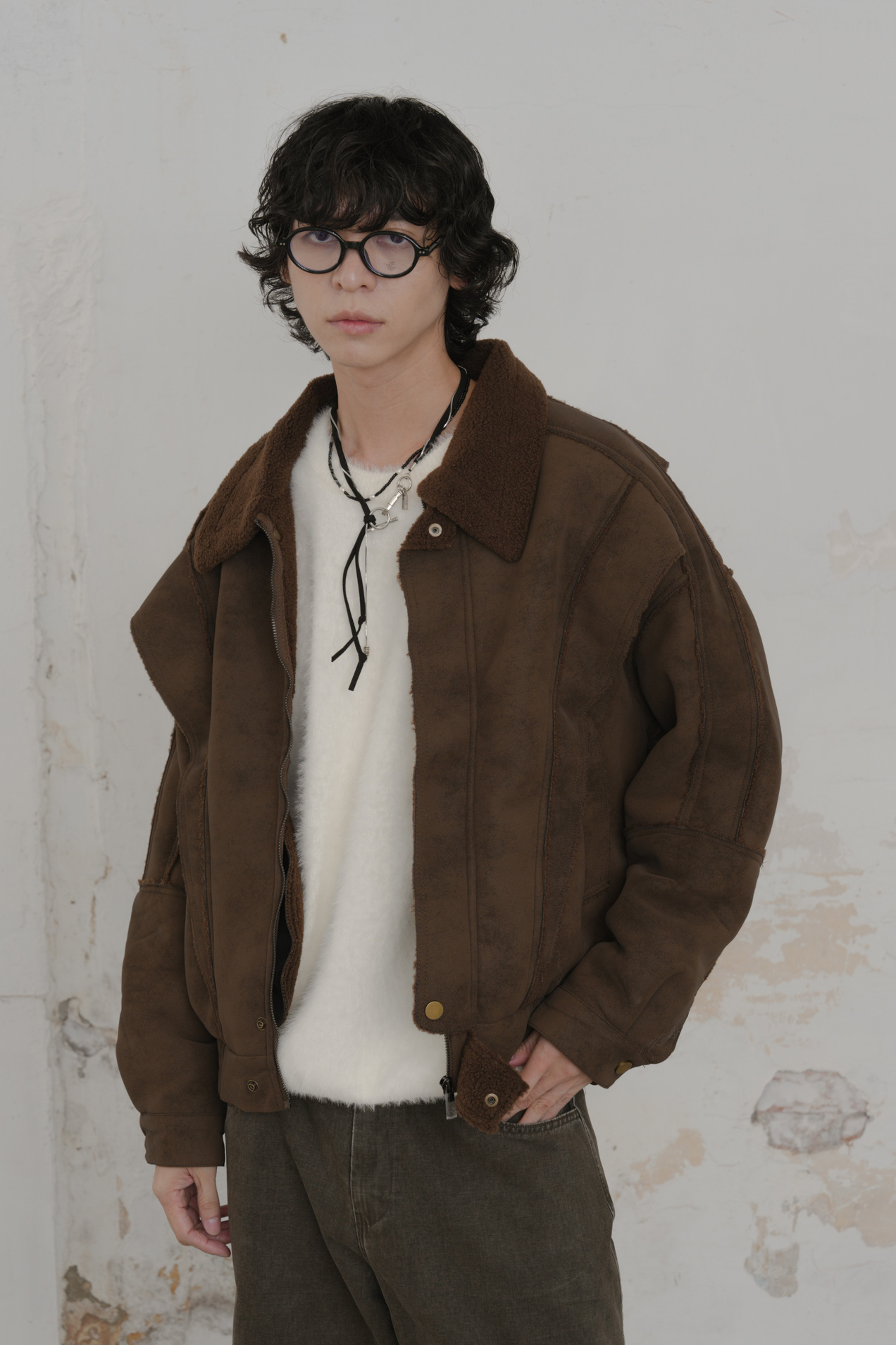 Cropped Panel Shearling Jacket #外套