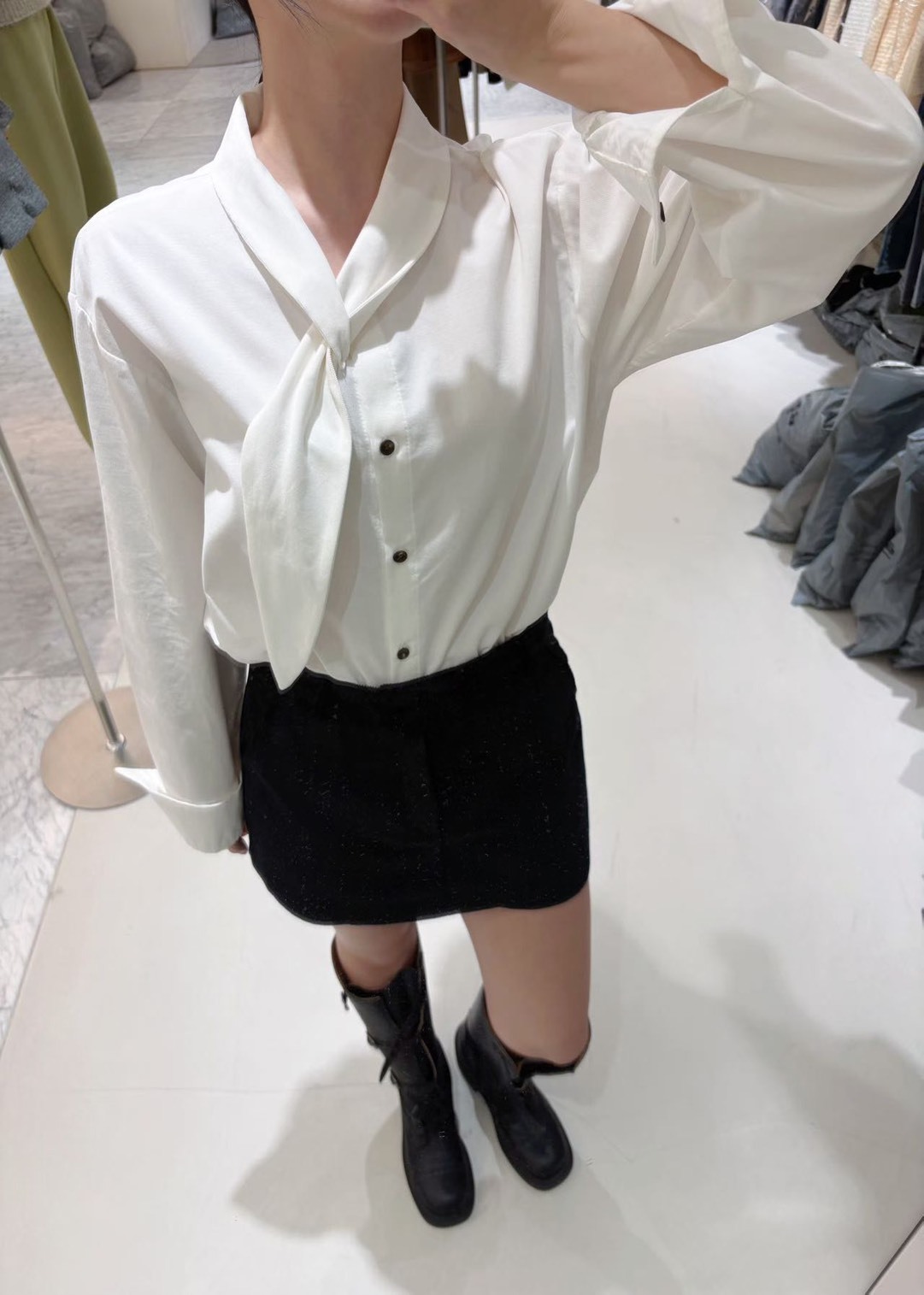 低腰絨面短褲裙